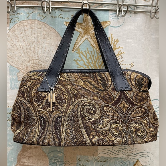 Fossil VTG Womens Tapestry 70’s Vibe Charm Hand Bag Purse Key Elegant Simple - Picture 1 of 16